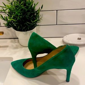 Lk Bennet green suede heels